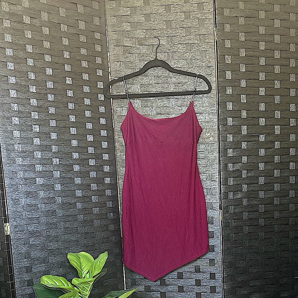 Vintage asymmetric mini dress with chain straps